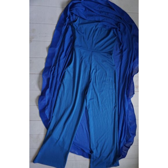 Women's Royal Blue One Shoulder Jumpsuit Flowy Chiffon Overlay – Size M - Picture 3 of 8